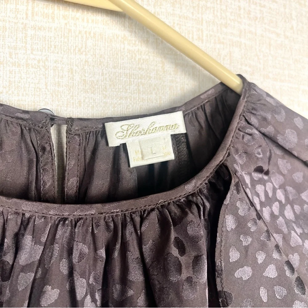 Shoshanna Brown Silk Satin Animal Heart Print Ruffled Blouse Top